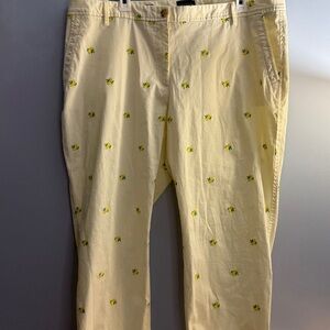 Talbots Cream Pants with Lemon Embroidery 16 WP relaxed chino